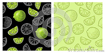 Seamless pattern fresh whole and slice lime. Isolated on white Vector Illustration