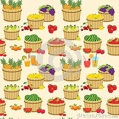 Seamless pattern of fruit baskets. Cartoon Illustration