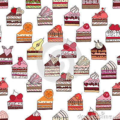 Seamless pattern with fruit cake slices. Stock Photo