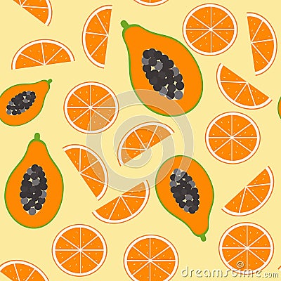 Seamless pattern fruits mango and oranges in cartoon style. Pattern for textiles. Vector Illustration