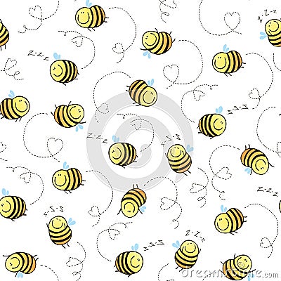 Seamless pattern of funny bees Vector Illustration