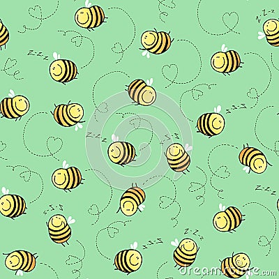 Seamless pattern of funny bees Vector Illustration
