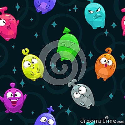 Seamless pattern with funny cartoon aliens Stock Photo