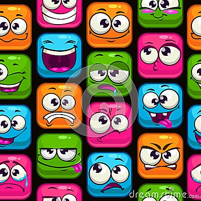 Seamless pattern with funny cartoon colorful faces Stock Photo