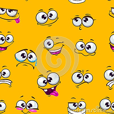 Seamless pattern with funny cartoon faces Stock Photo