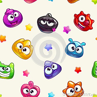 Seamless pattern with funny colorful jelly characters Vector Illustration