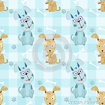 seamless pattern with funny dog and white bones. Vector Illustration