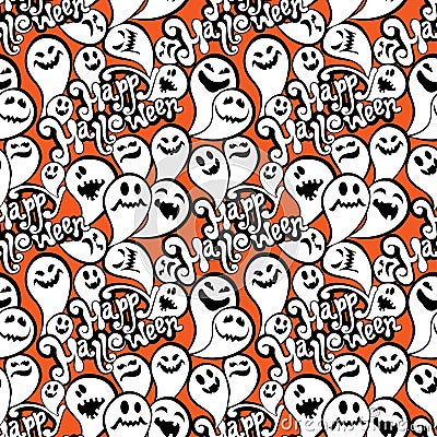 Seamless pattern with funny ghost. Happy Halloween background. Vector Illustration