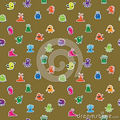 Seamless pattern with funny monsters and aliens Vector Illustration