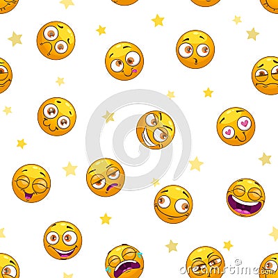 Seamless pattern with funny round yellow stickers Vector Illustration