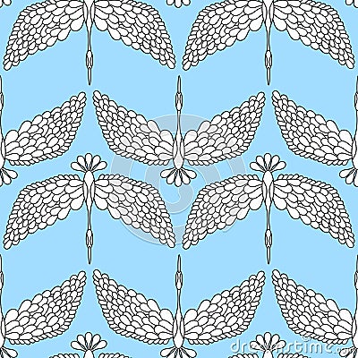 Seamless pattern. Geese, swans, and migratory birds. Painted birds on a blue sky background. Vector illustration Vector Illustration