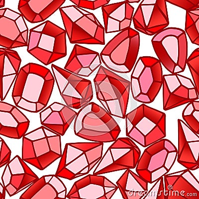 Seamless pattern of gemstones, red rubies, glass crystals for bijou Vector Illustration