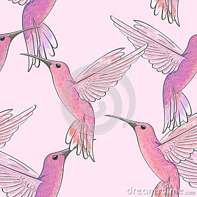 Seamless pattern with pink hummingbirds Vector Illustration
