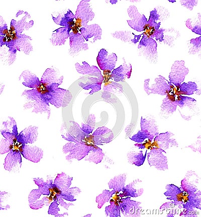 Seamless pattern with gentle watercolor flowers. Cartoon Illustration
