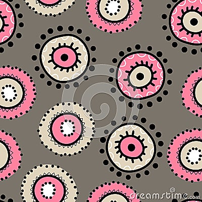 Seamless pattern with geometric aboriginal ornament. Ethnic tribal rounded color background. Afican, australian motiph Vector Illustration