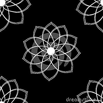 Seamless pattern with geometric flower black and white illustration can be used for textille printing, background, wallpaper Cartoon Illustration