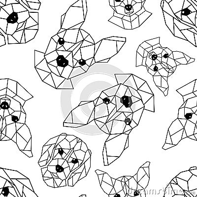 Seamless pattern with geometric muzzles of dogs. Vector Illustration