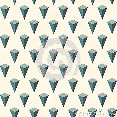 Seamless pattern with geometric ornament. Isometric islands wallpaper. Inverted pyramids motif. Repeated 3d figures Vector Illustration