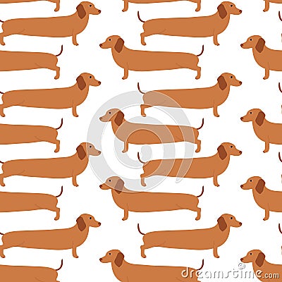 Seamless pattern with German badger-dog, dachshund. Cute cartoon character. Vector Illustration