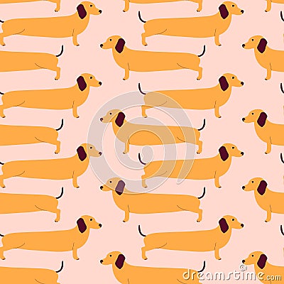 Seamless pattern with German badger-dog, dachshund. Cute cartoon character. Vector Illustration