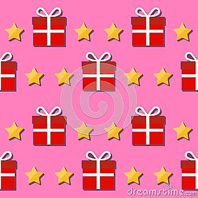 Seamless pattern. Giftbox and stars symbols. Vector Illustration