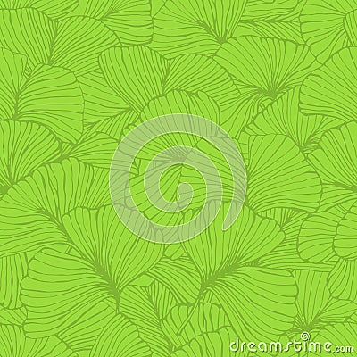 Seamless pattern with ginkgo biloba leaves, textured hand drawn outline leaf veins Vector Illustration