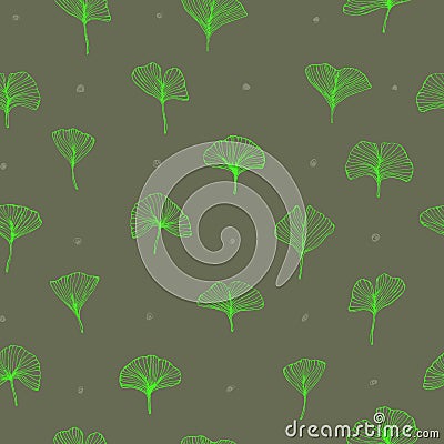 Seamless pattern with ginkgo biloba leaves, textured hand drawn outline leaf veins Vector Illustration