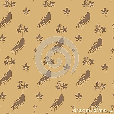 Seamless pattern with ginseng root. Medical plant. Vector Vector Illustration