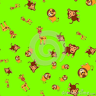 Seamless pattern of giraffe lion and monkey Vector Illustration