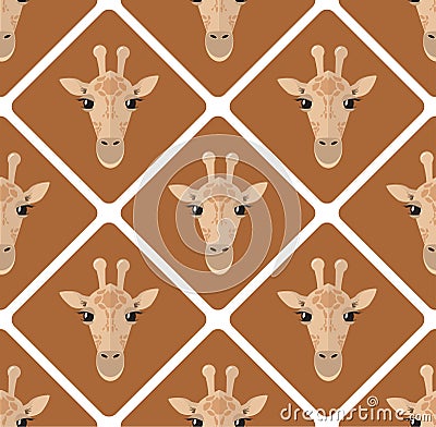 Seamless pattern with giraffes rhombuses on beige background Vector Illustration