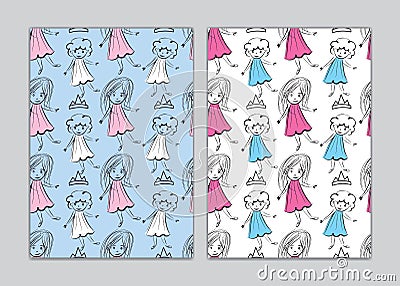 Seamless pattern girls cartoon for book cover, paper, wallpaper, Gift Wrap, wale, fabric. vector Vector Illustration