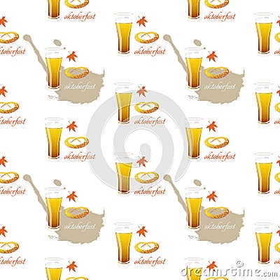 Seamless pattern with a glass of beer for oktoberfest. Vector Illustration