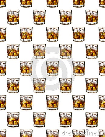 Seamless pattern - glasses of whisky over white background Stock Photo