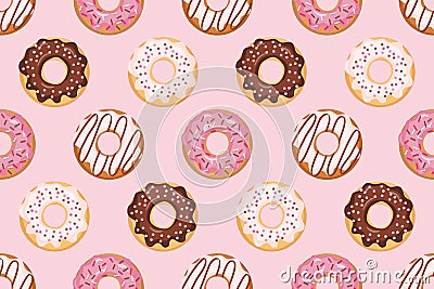Seamless pattern with glazed donuts. Pink colors. Girly. For print and web. Stock Photo
