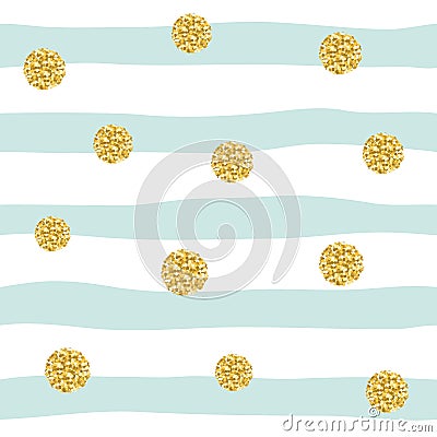 Seamless pattern with glitter confetti polka dot on striped background. Vector Illustration