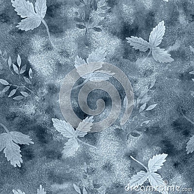 Seamless pattern with glittering silver leaves. Elegant luxury endless print. Cartoon Illustration