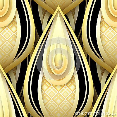 Seamless Pattern with Gold and Black Ethnic Motifs Vector Illustration