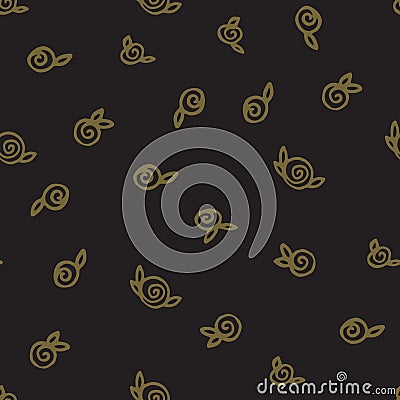 Seamless pattern with gold flowers with leaves on black isolated background. Roses pattern. Stock Photo