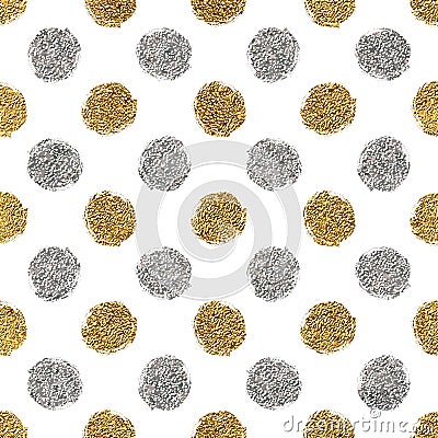 Seamless pattern of gold glitter and silver polka dots Vector Illustration