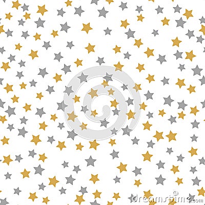 Seamless pattern gold gray stars on white Background with Merry Christmass. Golden Gray stars. Background for your Christmas and Stock Photo