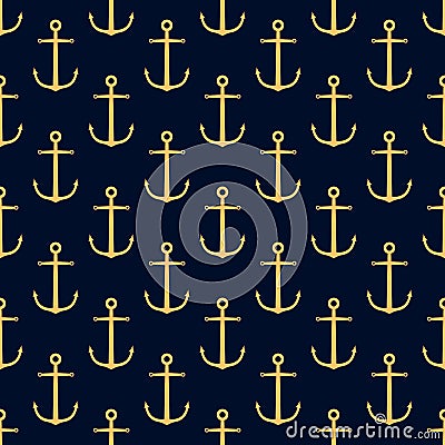 Seamless pattern with golden anchors Vector Illustration