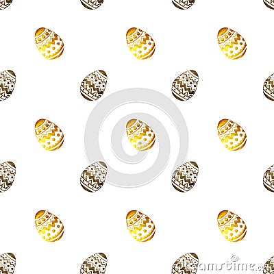Seamless pattern with golden and black pearly Easter eggs on white background Stock Photo