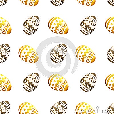 Seamless pattern with golden and black pearly Easter eggs on white background Stock Photo