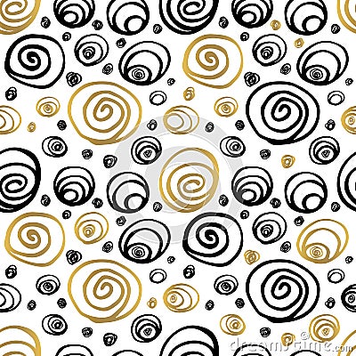 Seamless Pattern Golden Black Whitw Hand Drawn Cartoon Illustration