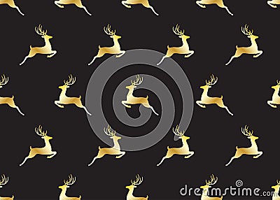 Seamless pattern of golden christmas deers on black background Cartoon Illustration