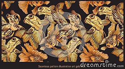 Seamless pattern golden fish swiming Cartoon Illustration