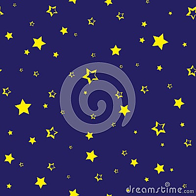 Seamless pattern with golden stars on dark blue background. Vector Cartoon Illustration