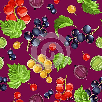 Seamless pattern goose berries and currant berries Stock Photo