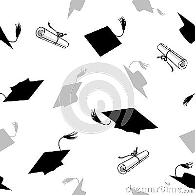 Seamless Pattern with Graduation Caps Vector Illustration