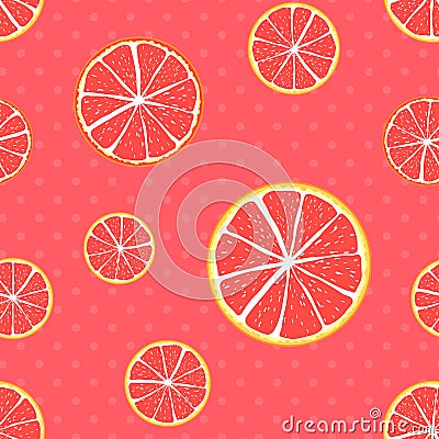 Seamless pattern grapefruit on a polka dot Vector Illustration